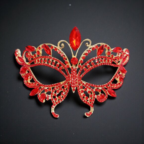 Gold masquerade mask, red crystal mask, Cosplay mask, Venetian mask, Ball mask - Picture 7 of 8